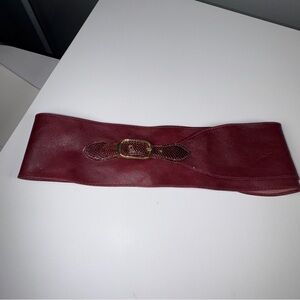 Elegant Burgundy Leather Wide Waist Cinch Belt
